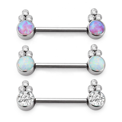 Colore d'acciaio brillante degli anelli 14G 1.6mm del capezzolo di Opal Gems Pure Titanium G23
