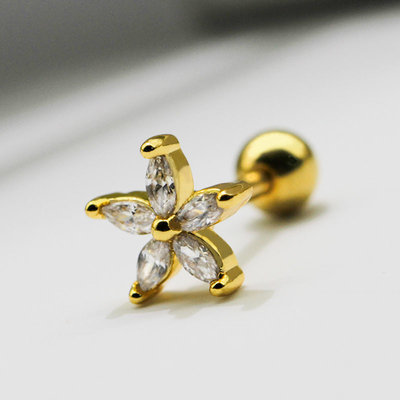 Gemme perforanti della radura dei gioielli dell'orecchio del fiore dell'oro 1.2mm 16 perni degli orecchini del calibro