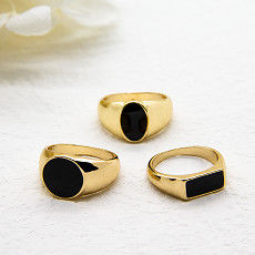 L'oro di pietra nero dell'argento del diamante 925 ha placcato Ring Round Hoop 17mm per le ragazze